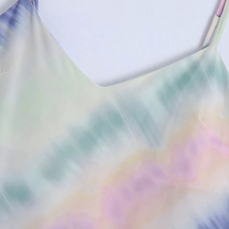 Summer Women Tie Dye Printing Suspender Midi Dress Female Sleeveless Clothes Casual Lady Loose Vestido D7553 210430