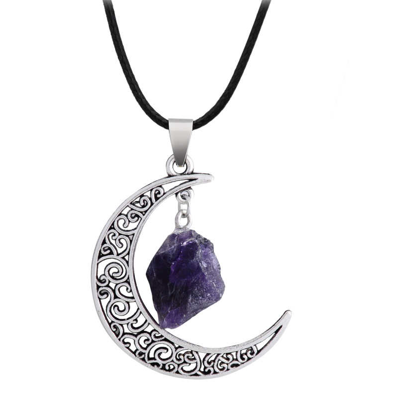 Natural Crystal Stone Necklaces Starry Sky Moon Gemstone Pendant Necklace Sweater Decoration Fashion Jewelry With Chain