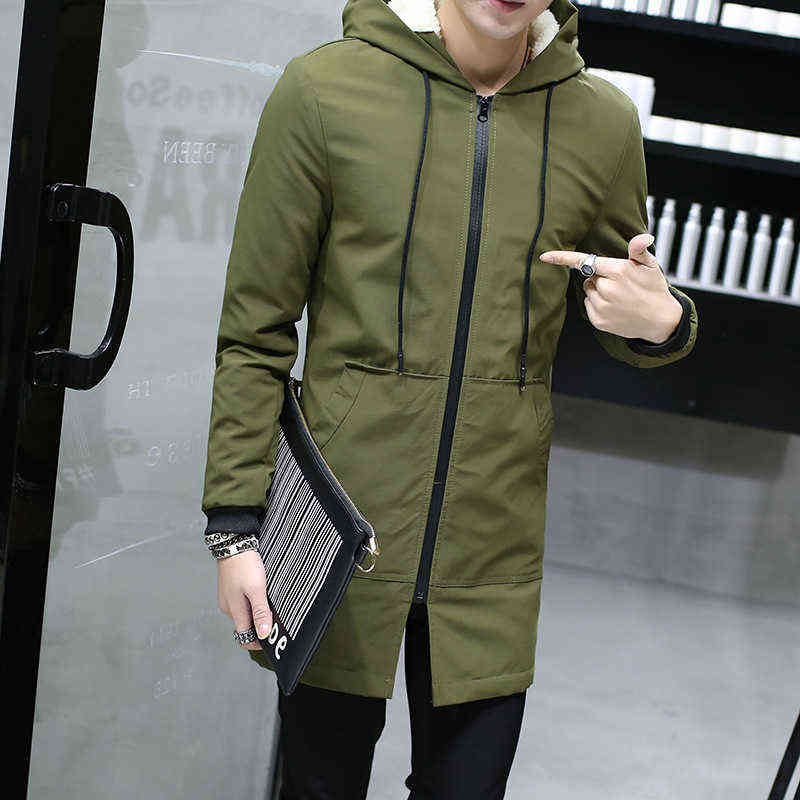 Winter Jacket men hooded Slim Korean Parka Hombre long Jacket coat cashmere mens windbreaker Parkas cotton youth clothing 211104