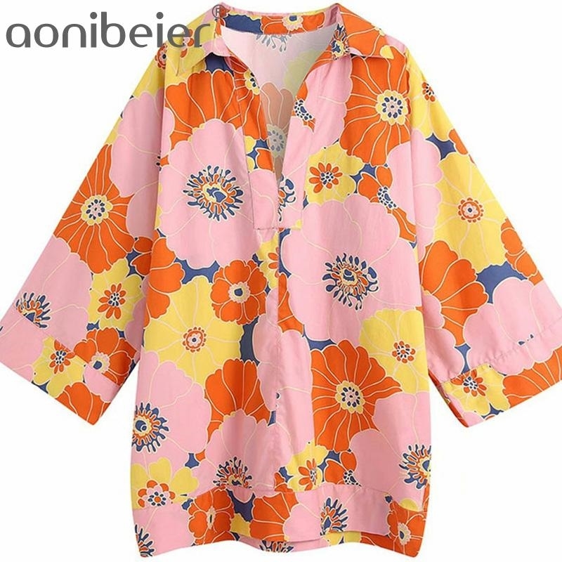 Female Pullovers Casual Holiday Loose Beach Tops Summer V Neck Three Quarter Sleeve Vintage Print Women Long Blouses 210604, Pants
Female Pullovers Casual Holiday Loose Beach Tops Summer V Neck Three Quarter Sleeve Vintage Print Women Long Blouses 210604, Pants
