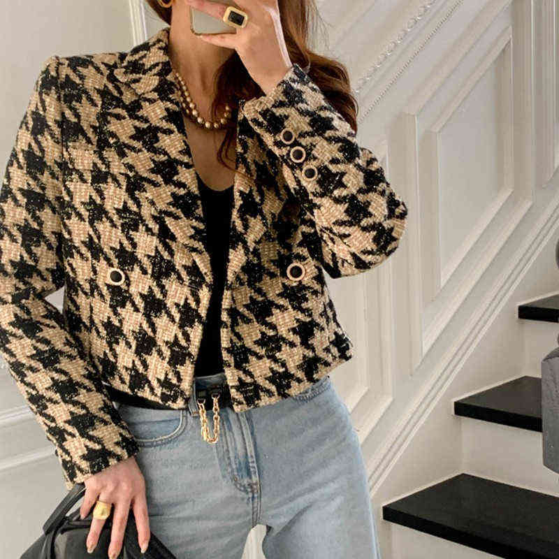 Colorfaith Autumn Winter Women's Blazers Jackets Checkered Korean Lady Wild Plaid Bling Short Tops JK1292 211122