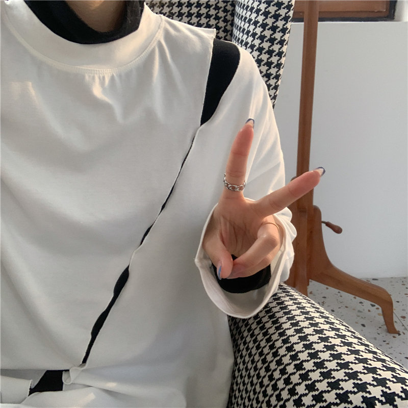 Solid Chic Loose Oversize Casual Full Sleeves Female Hollow Out Korea Brief Fashion Women Basic Tops T-shirts 210421