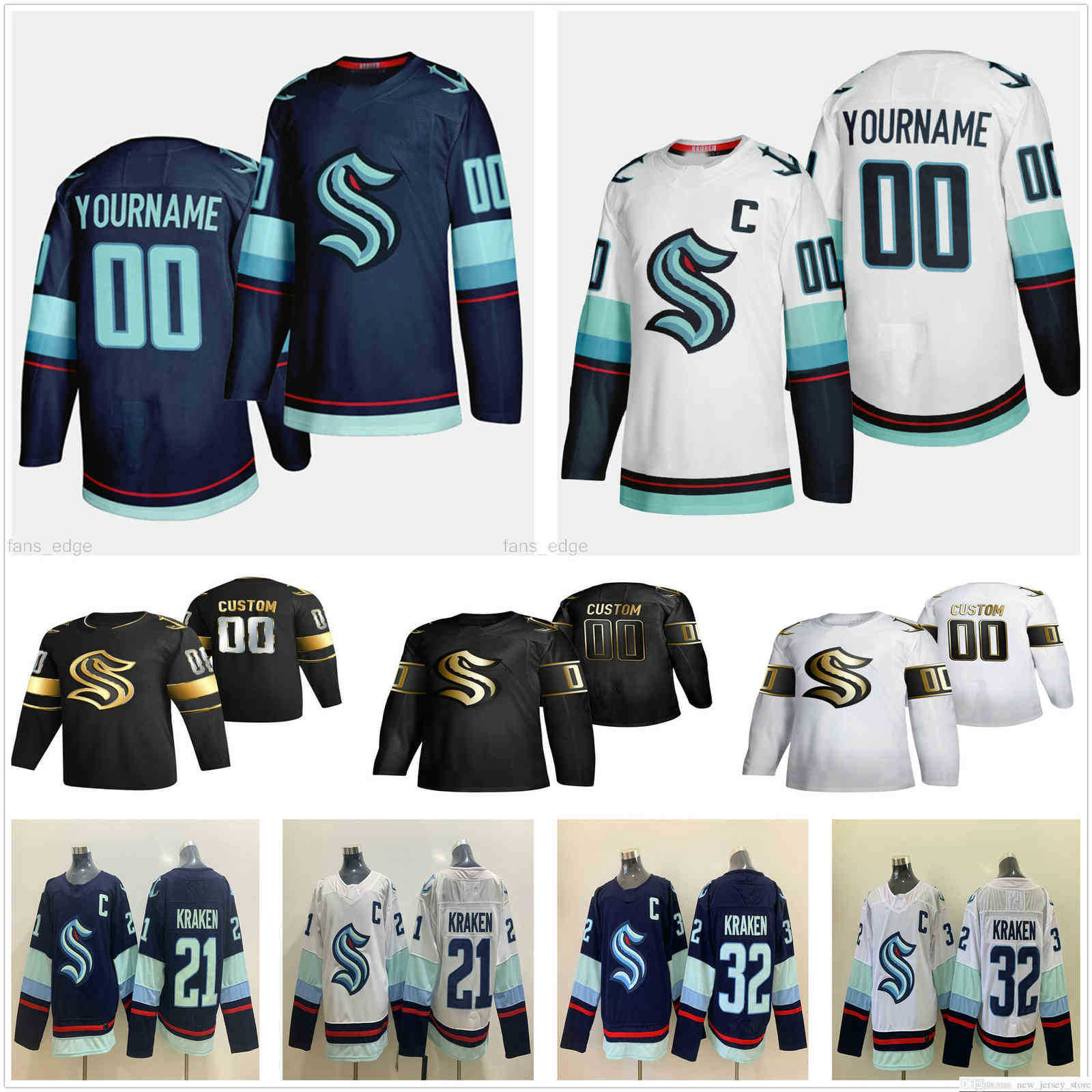 Custom Men Women Kids Youth 2021 Seattle Kraken Ice Hockey Jersey 32th New Team Home Away 32 Kraken 21 Kraken Stitched Hockey Jerseys