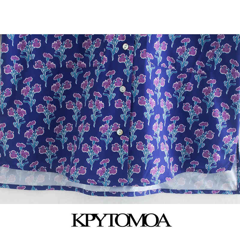 Women Fashion Pockets Floral Print Loose Irregular Blouses Short Sleeve Button-up Female Shirts Chic Tops 210420