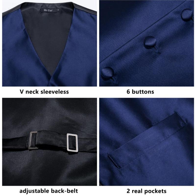 Bundles Deal Men's Vest Plain Blue Silk Wedding Business For Men Necktie Hanky Cufflinks Tie Set Suit Tuxedo Solid Vests