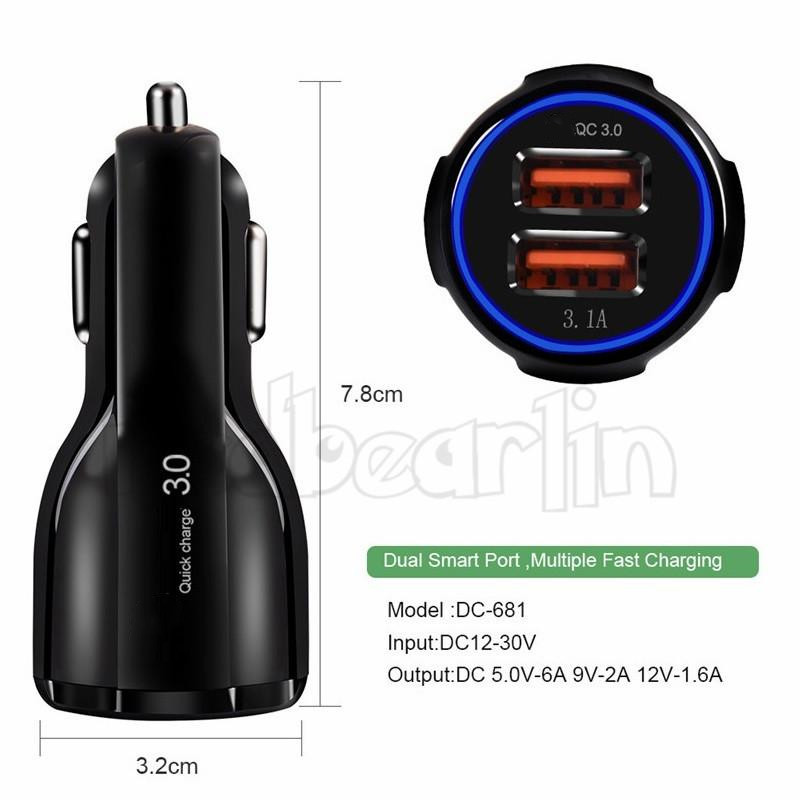 Fast Quick Charge QC3.0 Dual Usb Car Charger 5V 3.1A 30W 18W Power Adapter Chargers For iphone 11 12 13 14 Samsung Note 10 S22 S23 htc phone Plugs