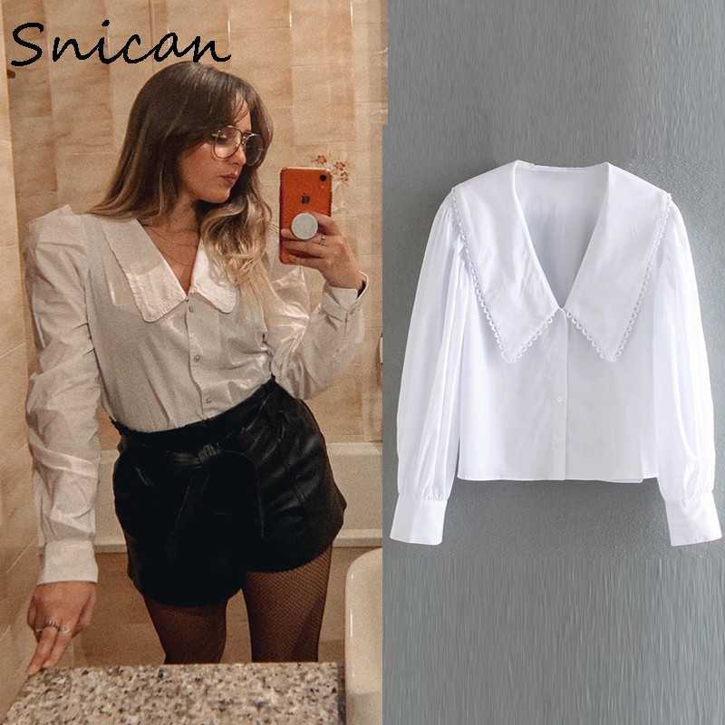 Snican basic white peter pan collar women blouse long sleeve office ladies uniform shirt za autumn spring camisa mujer chic 210719