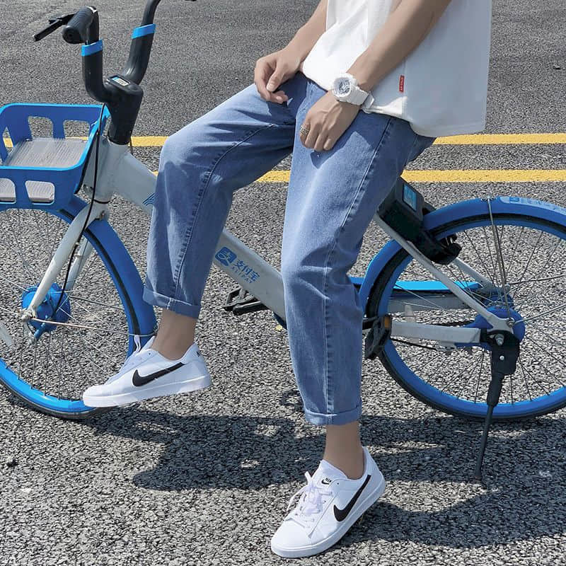 Wide-leg straight jeans men women fall winter loose casual rope trousers male students Korean all-match pants trend streetwear 220308
