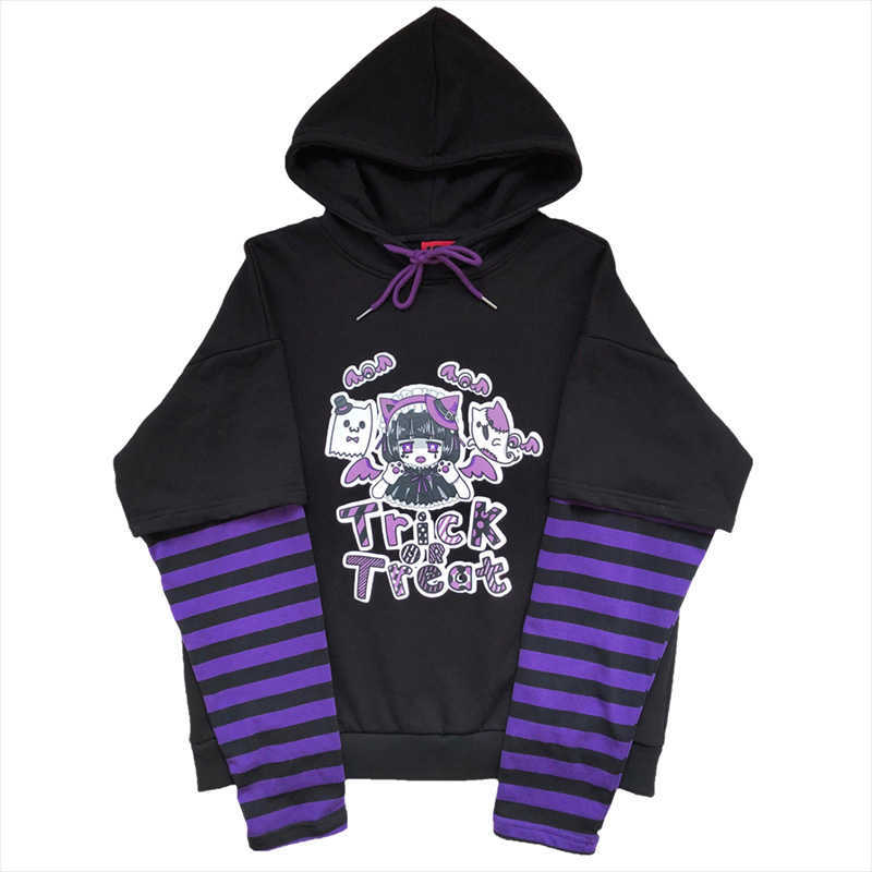 Japanese casual cartoon long sleeve anime hoodie hip hop harajuku kawaii autumn loose plus size vintage hooded sweatshirt 210910
