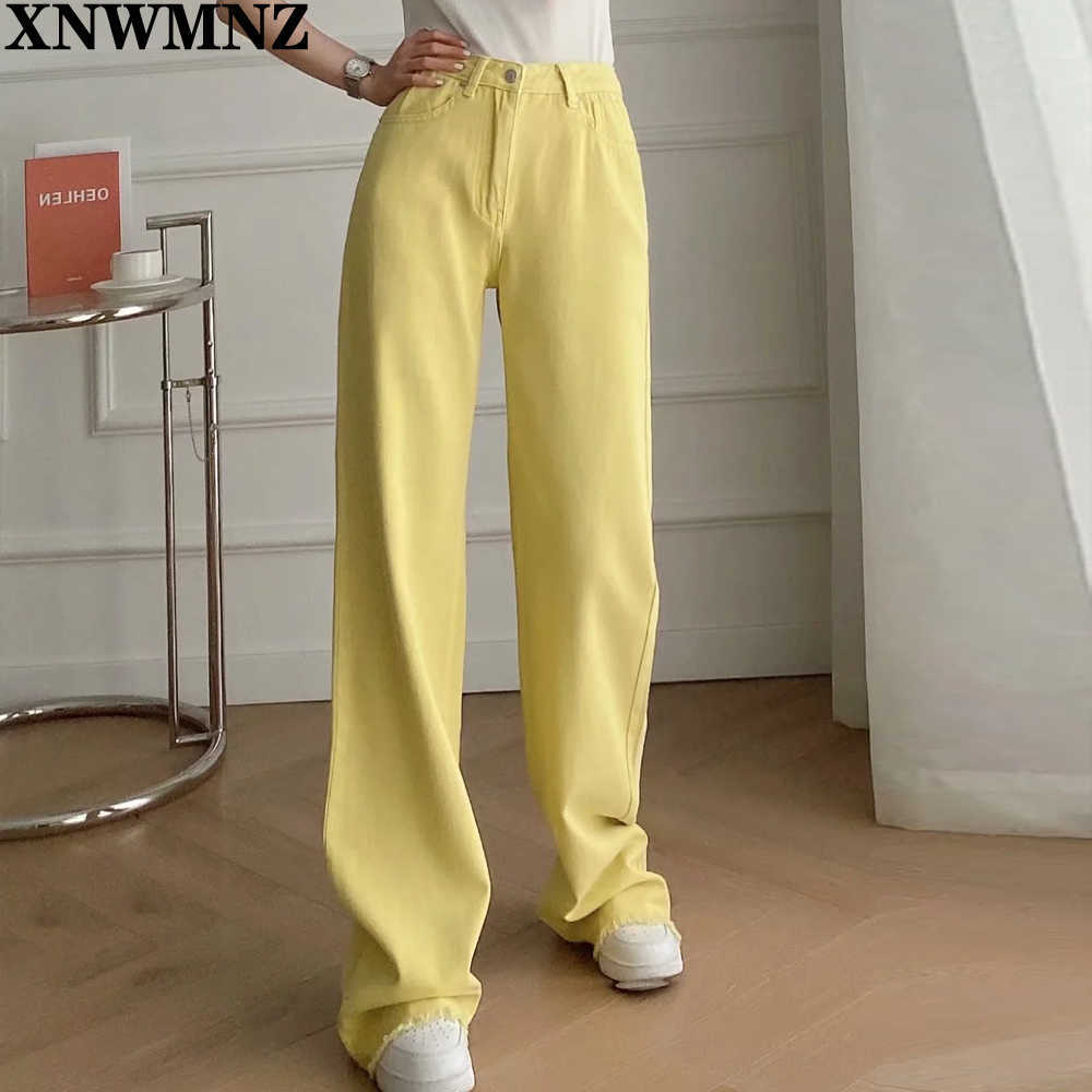 XNWMNZ Fashion Women Summer Green Denim Jeans Pants Trousers High Waist Lady Wide Leg Pantalon high quality 210922