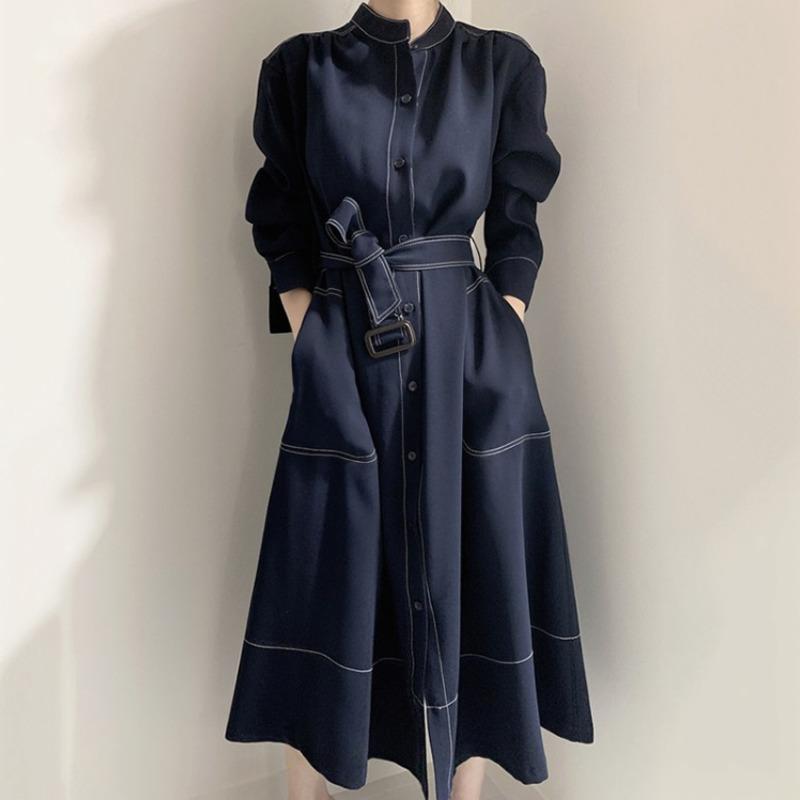 Women' Trench Coats Korean Chic Shirt 2021 Elegant Stand Collar Open Line Single Breasted Loose Bandage Windbreaker Dress Long Skirt Female, Navy blue
Women' Trench Coats Korean Chic Shirt 2021 Elegant Stand Collar Open Line Single Breasted Loose Bandage Windbreaker Dress Long Skirt Female, Navy blue