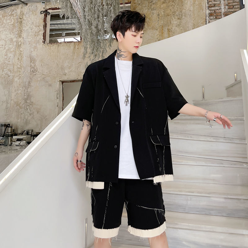 IEFB Man Jacket Elegant Summer Split Line Patchwork Short Sleeve Suit Jacket Men Korean Suit Male Blazer Outfit 9Y7727 210524