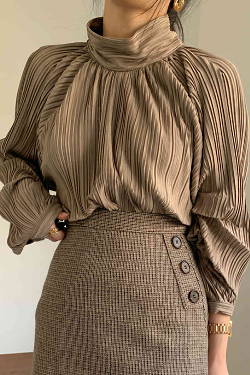 Ropa De Mujer Women Tops and Bloues Stand Collar Elegant Formal Pleated Blusa OL Spring Korean Chic Casual Shirts 210519