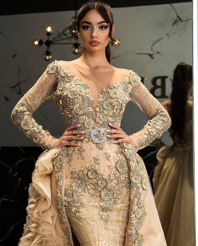 Plus Size Arabic Aso Ebi Luxurious Mermaid Sexy Prom Dresses Lace Beaded Sheer Neck Evening Formal Party Second Reception Gowns Dress ZJ186