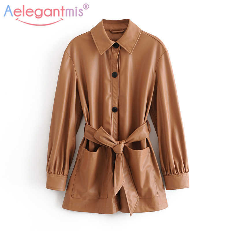 Aelegantmis Vintage Slim Pu Leather Jacket Women Motor Biker Tie Belt Waist Coat Femael Pockets Streetwear Quality 210607, Light brown
Aelegantmis Vintage Slim Pu Leather Jacket Women Motor Biker Tie Belt Waist Coat Femael Pockets Streetwear Quality 210607, Light brown