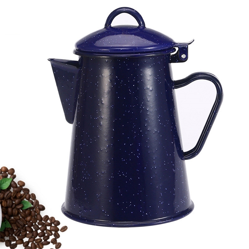 Coffee Pot Enamel Coffee Kettle High Quality Hand Tea Water Kettle Teapot Vintage Home Decor Starry Sky Blue Teapot 210408