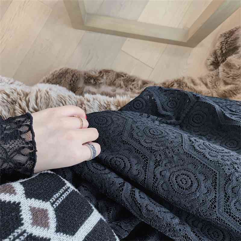 Women Sexy Lace Hollow Out Transparent Skirt Korean Fashion Summer Ladies Elastic High Waist Black Mujer Faldas 210520