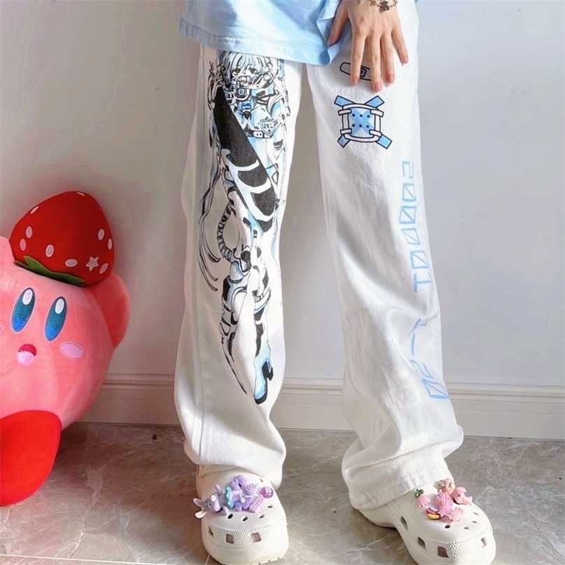 MINGLIUSILI Anime Pants Women Summer Fashion Y2k Wide Leg Streetwear Harajuku Print Loose Casual Cyberpunk Clothing 211115