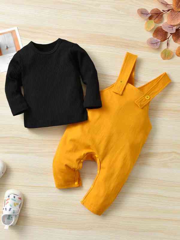 Baby Ribbed Knit Top & Pinafore Jumpsuit SHE