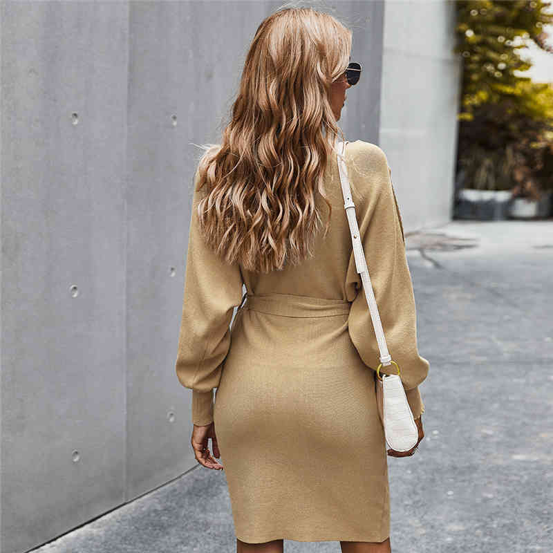 Autumn Winter Bandage Knitted Dress Women Casual Solid Hip Dress For Women New Elegant 210413