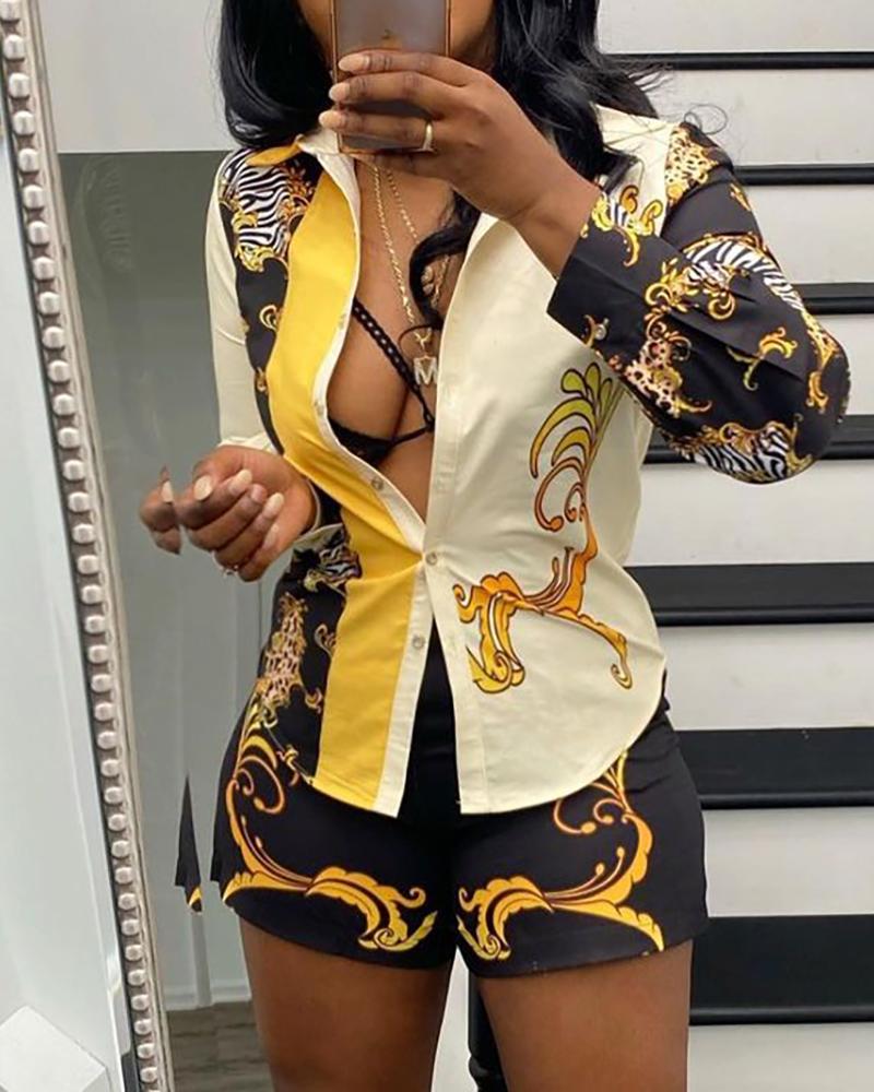 Women' Tracksuits Summer Women Vintage Print Shirt & Skinny Shorts Set 2021 Femme Button Front Top Short Pants Lady Clothing 2 Pieces, Yellow
Women' Tracksuits Summer Women Vintage Print Shirt & Skinny Shorts Set 2021 Femme Button Front Top Short Pants Lady Clothing 2 Pieces, Yellow