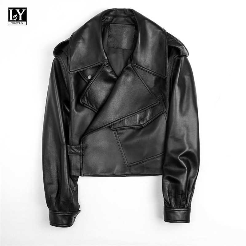 LY VAREY LIN Spring Women Biker Jacket Pu Leather Casual Outwear Black Short Loose Soft Faux Lady 210526