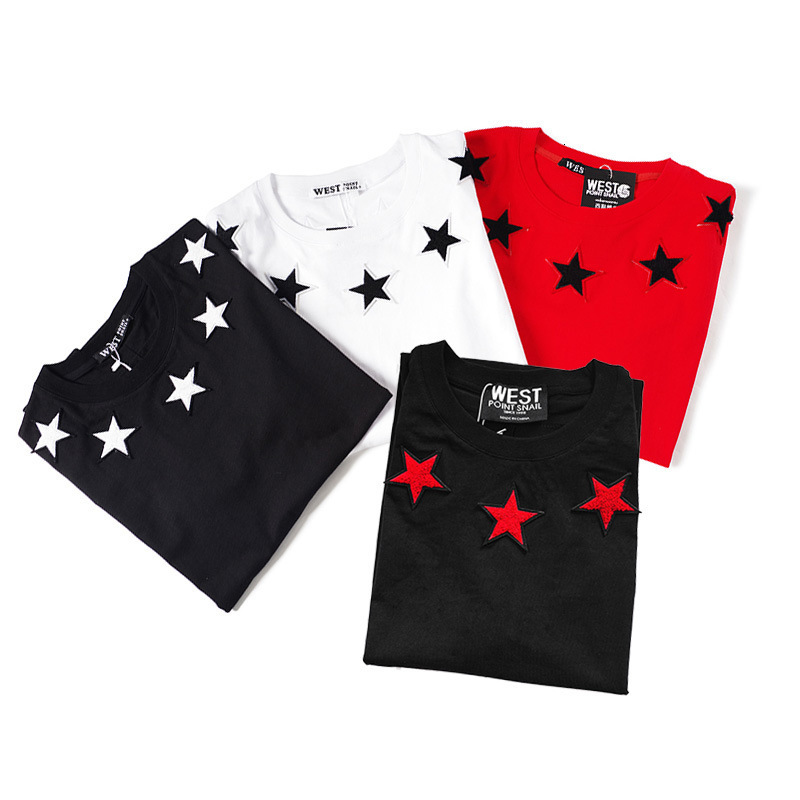 t shirt summer fashion brand star 74 digital flocking embroidery short sleeve for men and women, White;black
t shirt summer fashion brand star 74 digital flocking embroidery short sleeve for men and women, White;black