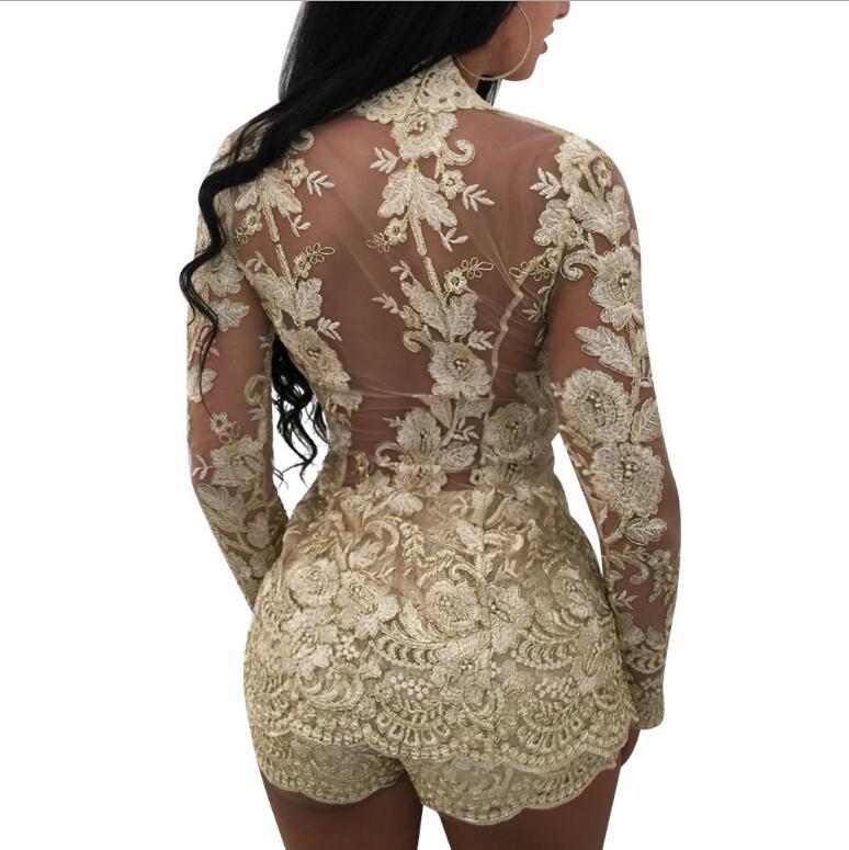 Women's Lace Set Embroidery Two Pieces Tops + Shorts Hollow Out Sexy Outfits Nightclub Wear Sets Tracksuits