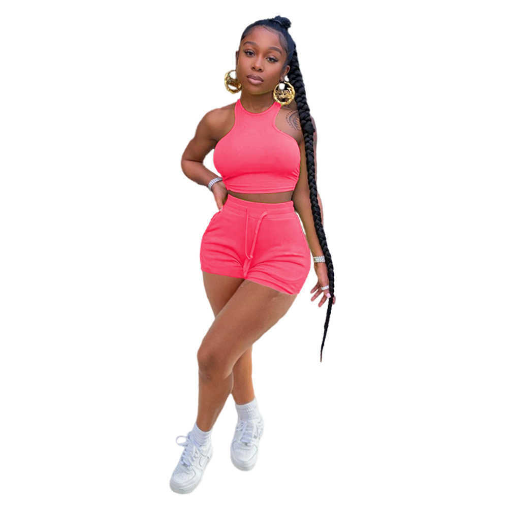Women Tracksuits Designer Sleeveless Vest Shorts Solid Color 2 Piece Jogger Sets Yoga Outfits Clothes Plus Size Sportwear 8 Colours