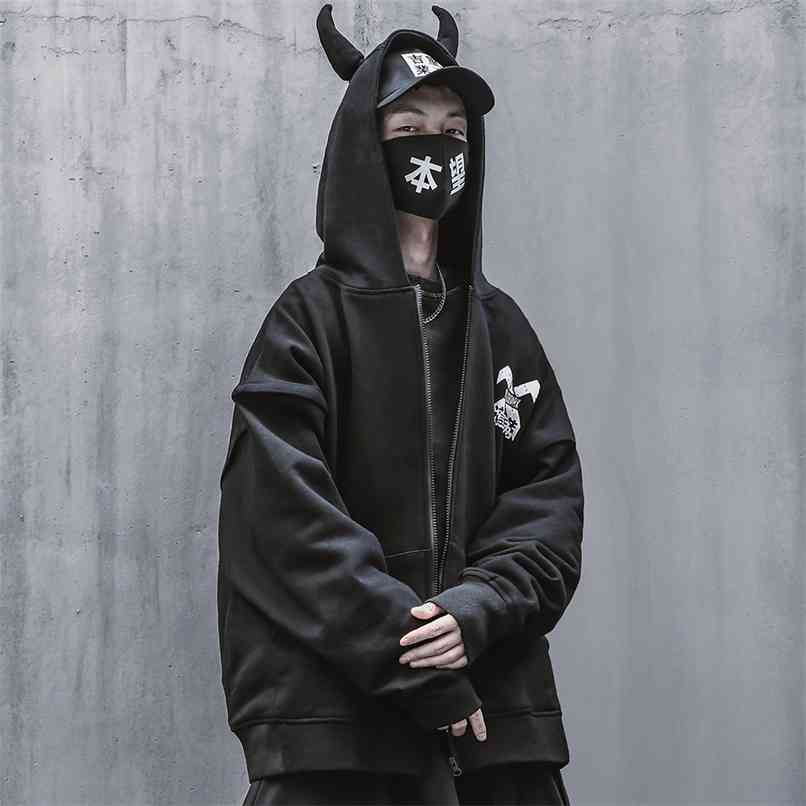 Men Zip Up Hoodie Japanese Streetwear Cotton Fashion Pullover Sweatshirt 210813
