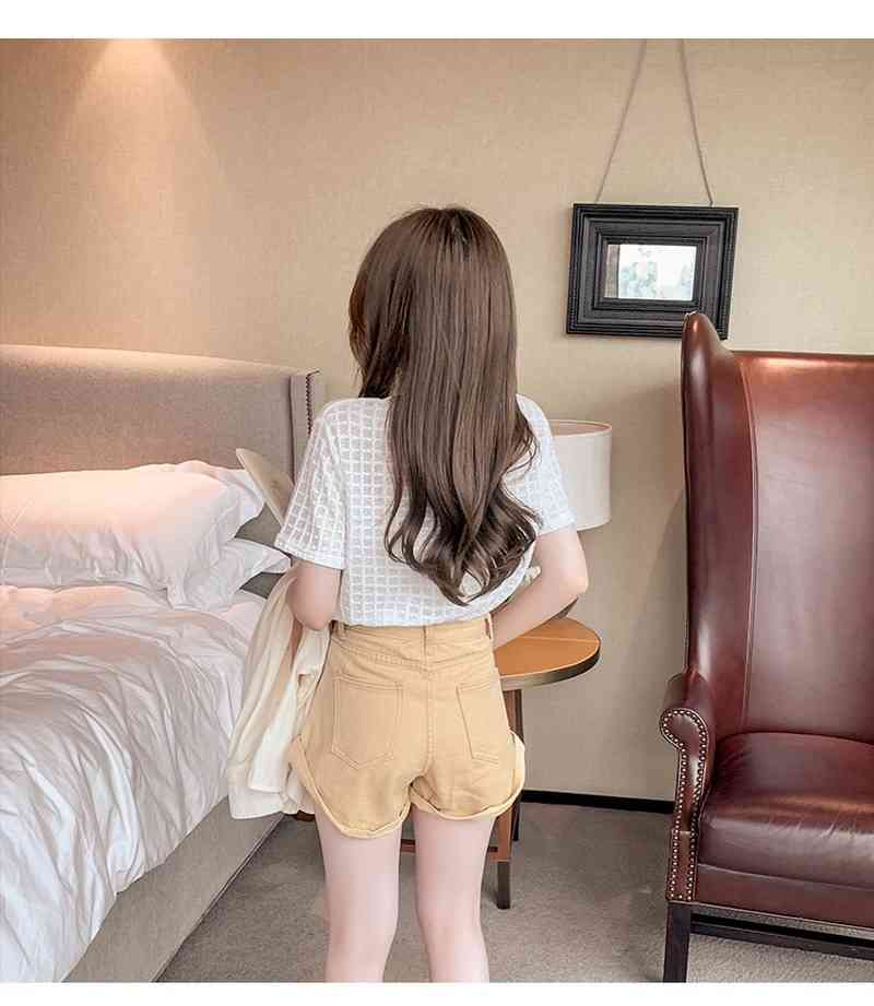 MATAKAWA Summer Korean Fashion Woman Tshirts Plaid Short-sleeved T-shirt Female Wild Loose Round Neck T-shirt Top 210513