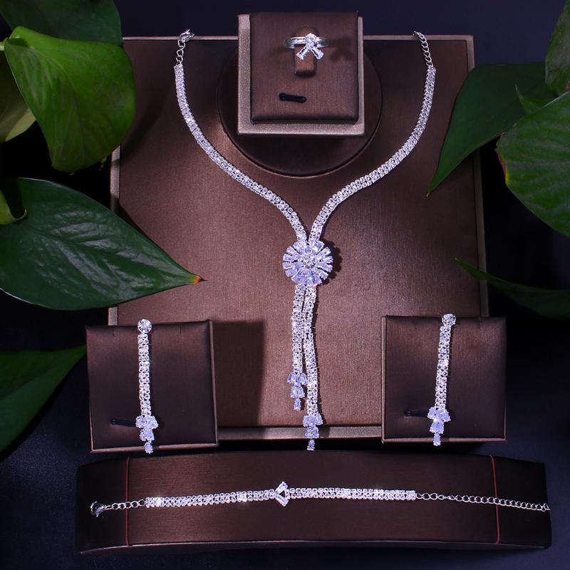 Earrings & Necklace 4pcs Jewellery Set Wedding Accessories Bride Jewelry For Women Luxury Cubic Zirconia Ring And Bracelet, Silver
Earrings & Necklace 4pcs Jewellery Set Wedding Accessories Bride Jewelry For Women Luxury Cubic Zirconia Ring And Bracelet, Silver