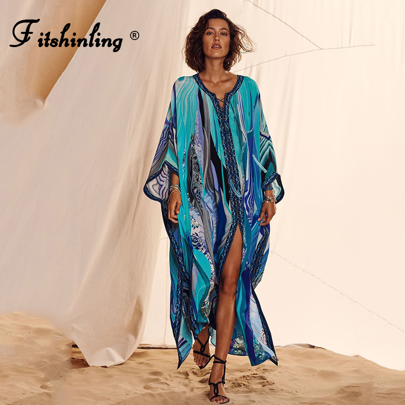 Fitshinling Print Split Straight Kaftan Beach Long Dress Women Bohemian Lace Up Overized Robe Blue Loose Pareos Maxi Dresses New
Fitshinling Print Split Straight Kaftan Beach Long Dress Women Bohemian Lace Up Overized Robe Blue Loose Pareos Maxi Dresses New