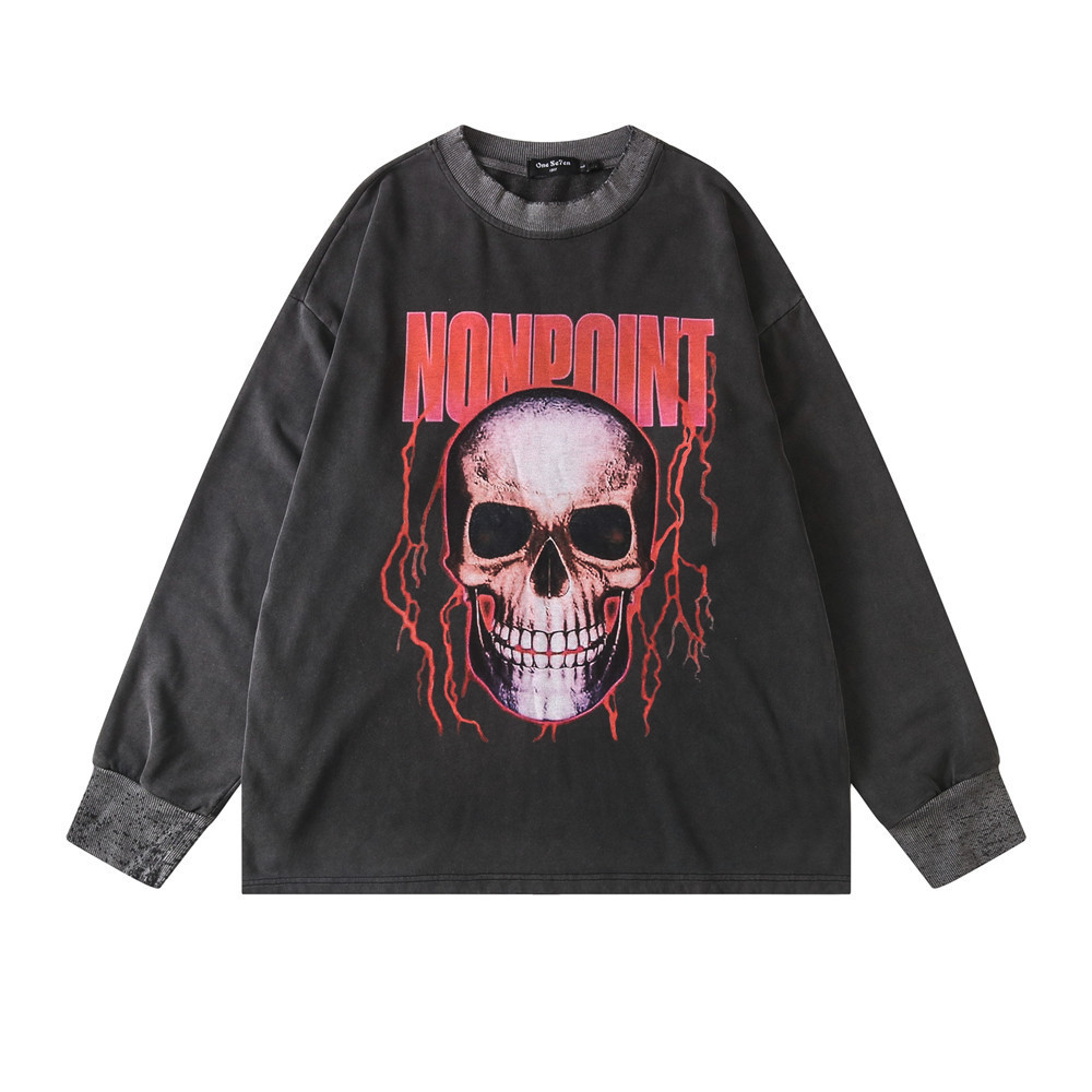 Sweatshirts Dark wind skull print hoodless sweater mens wash worn loose round neck long sleeve trendy Pullover Hoodie, Wash water black
Sweatshirts Dark wind skull print hoodless sweater mens wash worn loose round neck long sleeve trendy Pullover Hoodie, Wash water black