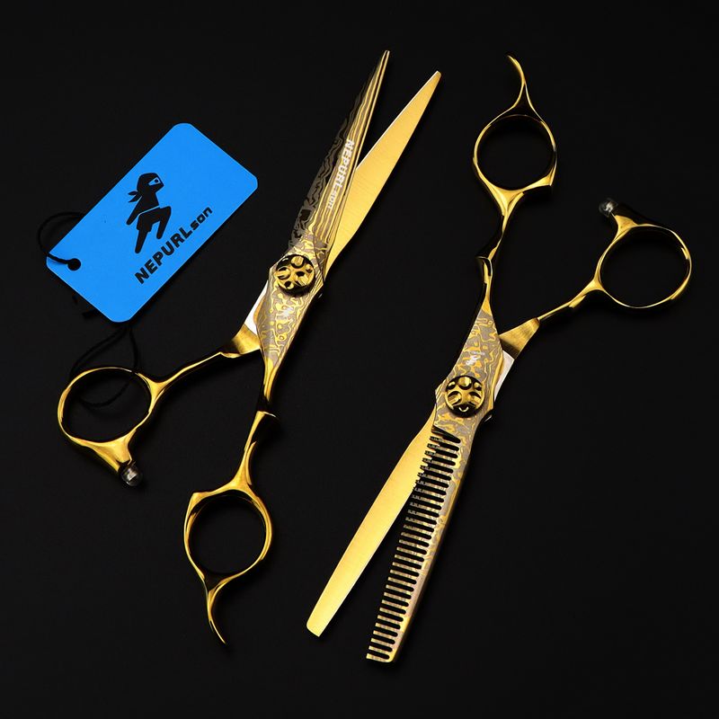 NEPURLSON hair cutting scissors Mcg-15 golden Damascus 6.0 inch barber professional