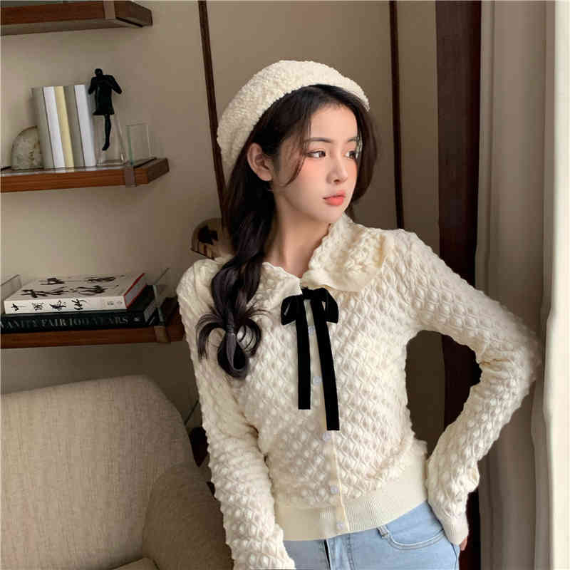 korean style Knitted Sweaters Women japanese slim vintage butterfly collar Sweater and pullovers Female Jumpers (R99449 210508