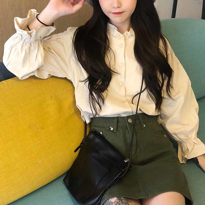 All-match Women Stylish Autumn White Solid Blouse Shirt Korean Style Long Sleeve Kawaii Casual Tops 11359 210508