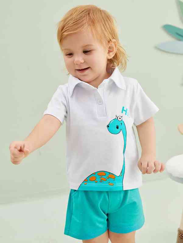 Baby Letter & Cartoon Graphic Polo Shirt & Shorts SHE