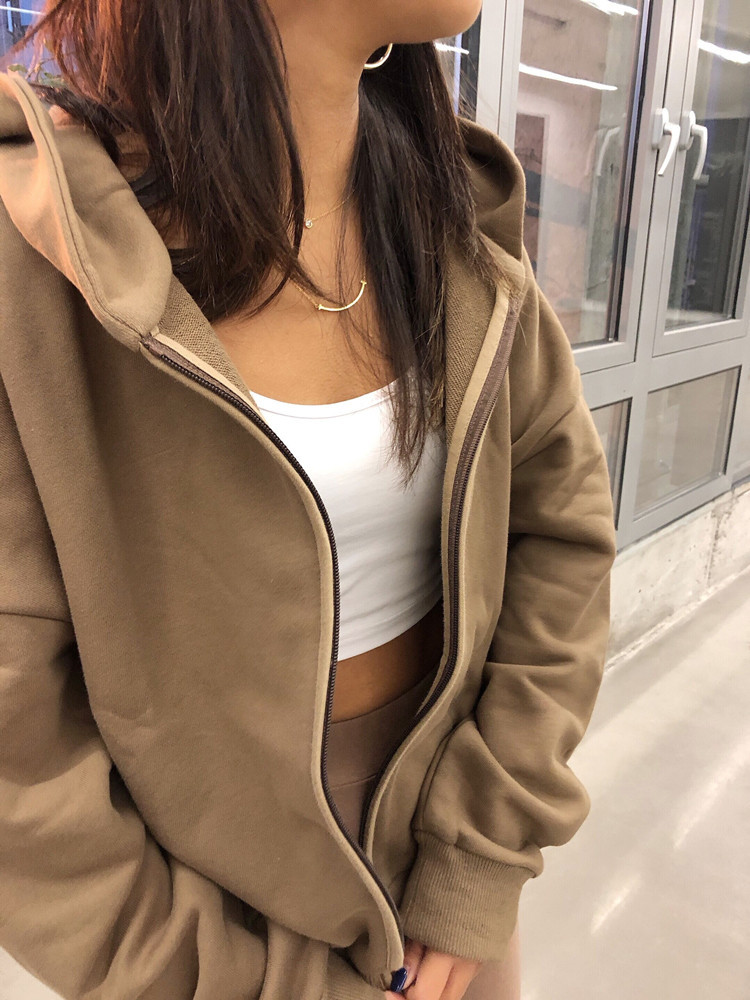 zipper hooded jacket Women Sweatshirt Long Sleeve thickCardigan coat Casual plus size outwear spring winter 210521