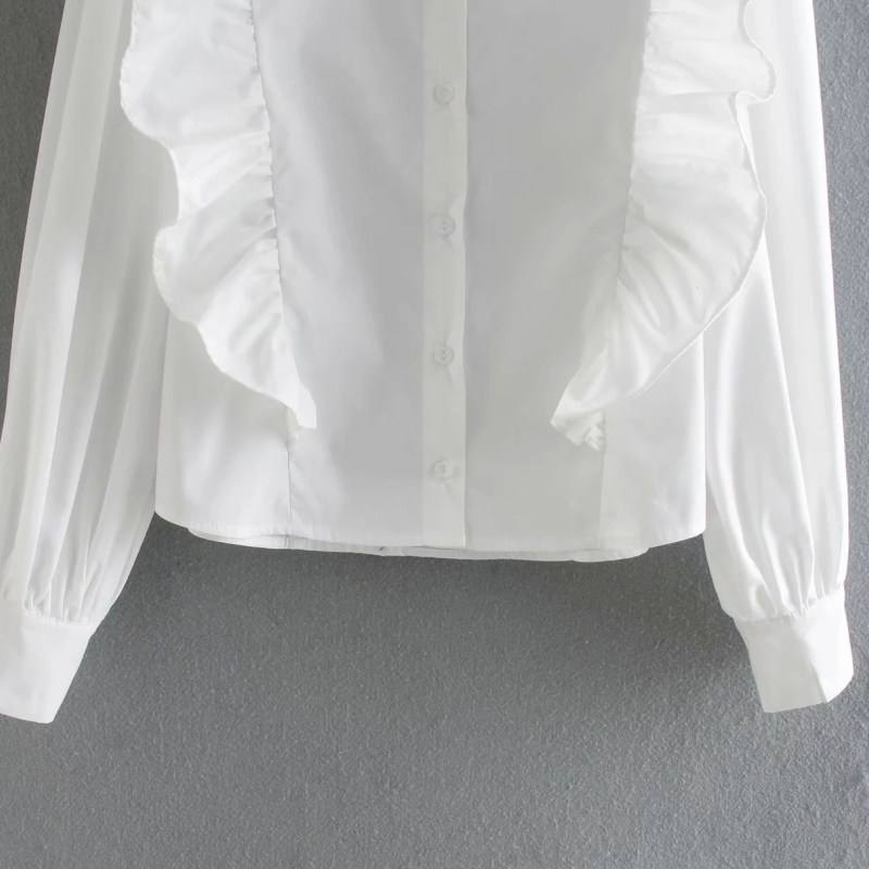 Spring Women Cascading Ruffle White Blouse Female Long Sleeve Shirt Casual Lady Loose Tops Blusas S8350 210430