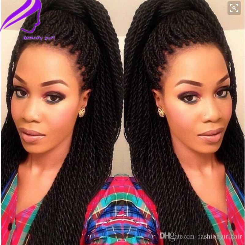 Black /Brown /Burgundy Color Havana Twist Lace Front Wig Synthetic Braiding Wigs For African American Women Braided Hair
