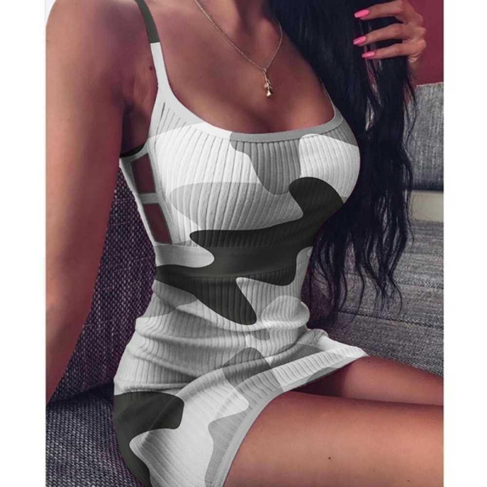 Womens Fashion Sleeveless Camouflage Print Bandage Package Hip Mini Dress Slim Fit Skinny Casual Pencil 210623