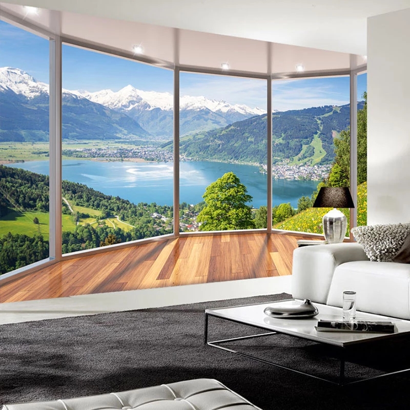 Custom Photo 3D Balcony Forest Lake Space Mural Modern Living Room Background Painting Home Decor Wallpapers