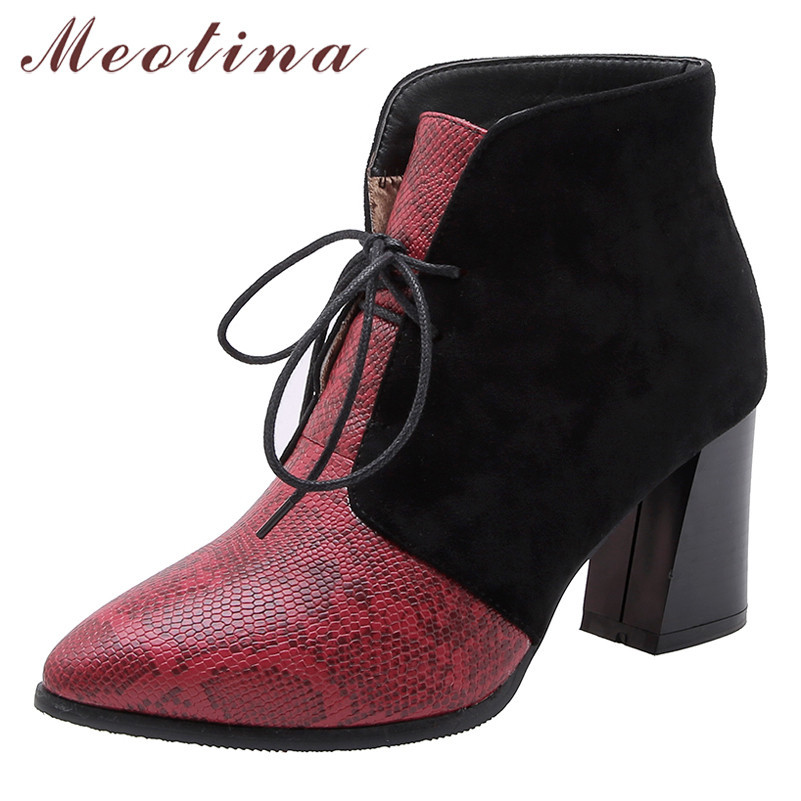 Fall Ankle Boots Women Snake Print Square High Heels Short Mixed Colors Pointed Toe Shoes Lady Winter Plus Size 210517, Red
Fall Ankle Boots Women Snake Print Square High Heels Short Mixed Colors Pointed Toe Shoes Lady Winter Plus Size 210517, Red