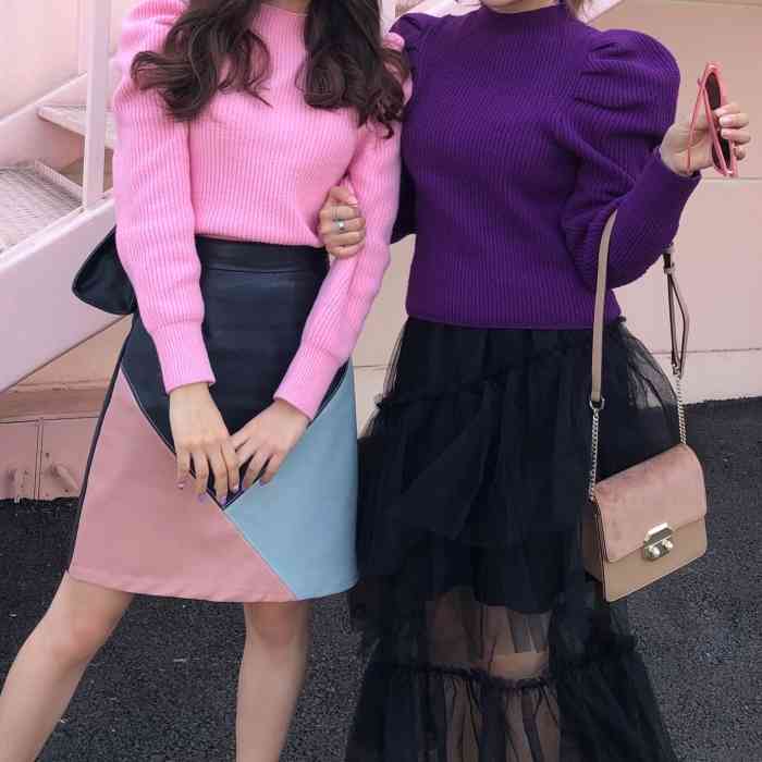 Long Puff Sleeve Sweet Sweater Women Autumn Winter Arrivals Candy Color Turtleneck Knitted Sweaters And Pullovers 210519