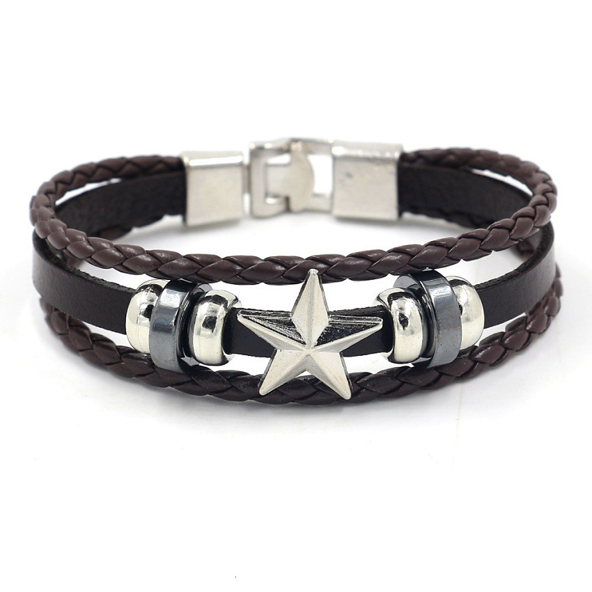 wristbands 2021 men's pair buckle leather bracelet fashion simple three-dimensional five pointed star beaded yiwu small commodity punk, Golden;silver
wristbands 2021 men's pair buckle leather bracelet fashion simple three-dimensional five pointed star beaded yiwu small commodity punk, Golden;silver