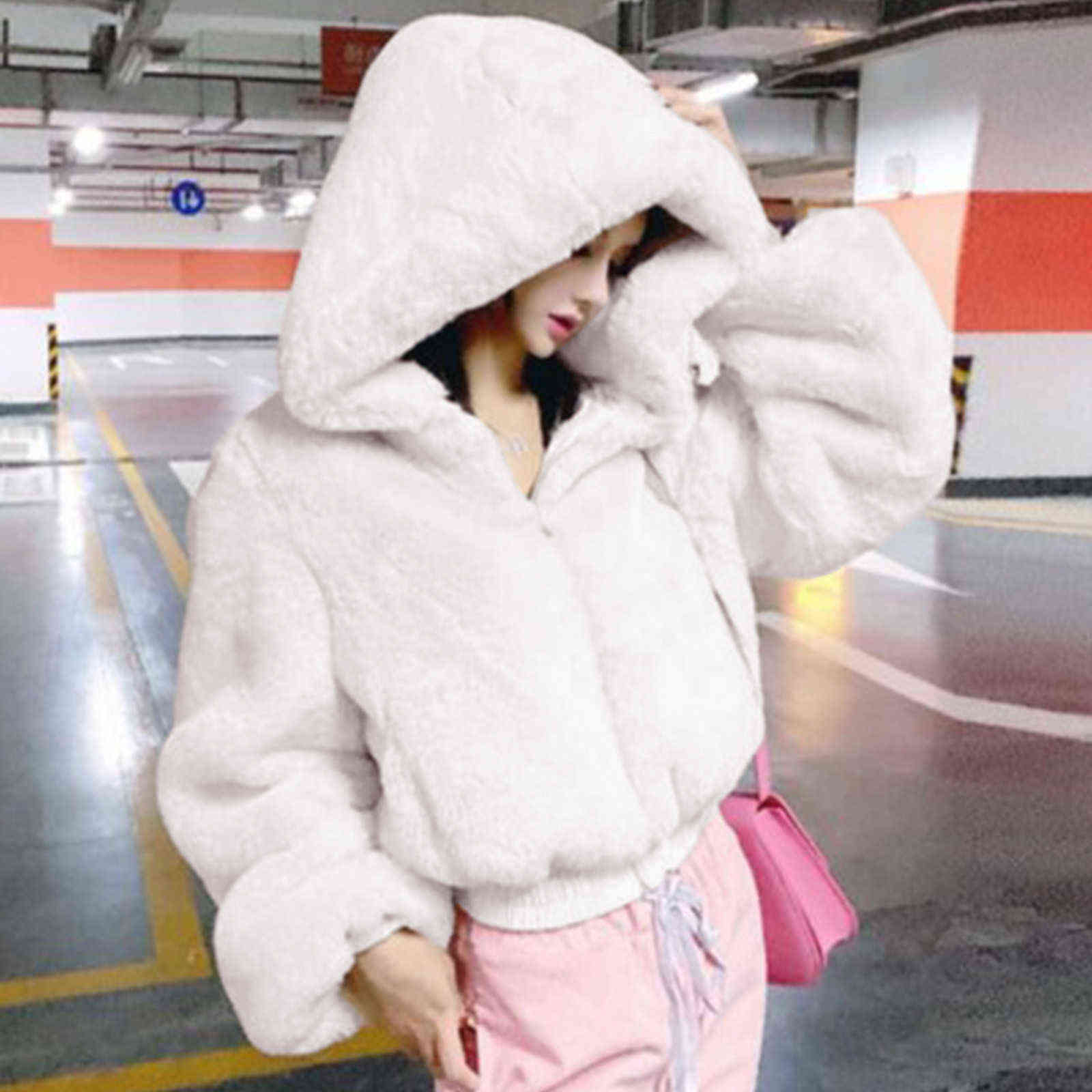 Harajuku Hoodies Women's Jacket Oversized Hoodie Fashion Hooded Sweatshirts Pure Color Long Sleeve Zipper Plush Casual Coat Tops Y1118