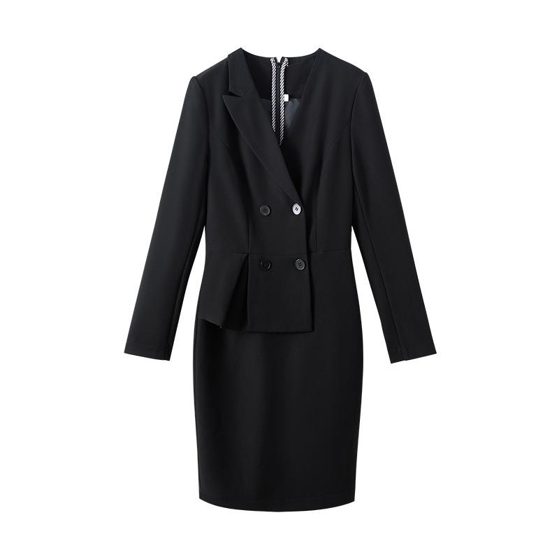 Professional Dress Women's Long Sleeve Fall 2021 Fake Two Piece Slim Fitting El Front Desk Receptionist Working Clothes Casual Dresses