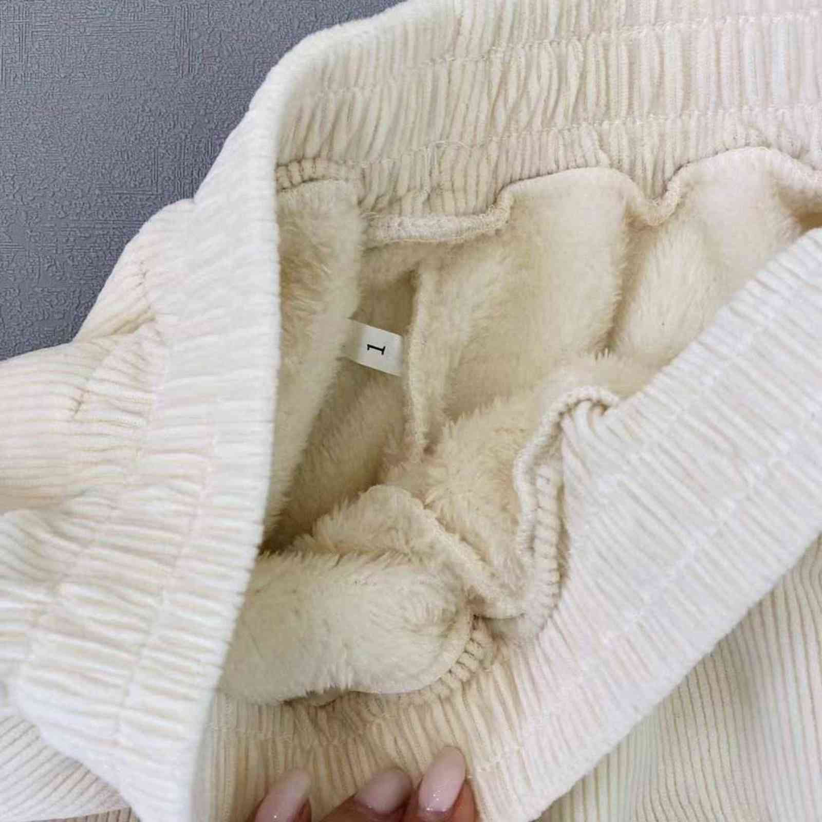 Women Corduroy Thick Pants Autumn Winter Casual Solid Fleece Inside Elastic Waist Harem AnkleLength Warm Trousers 211124Z