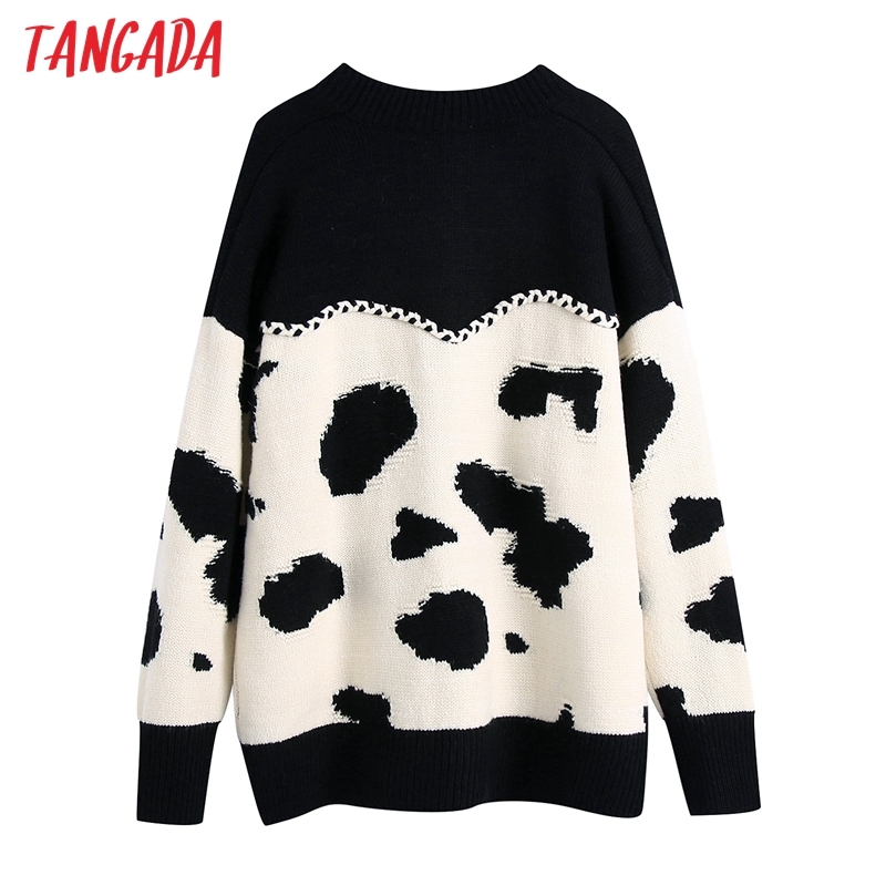 Women Elegant Animal Pattern Vintage Jumper Lady Fashion Oversized Knitted Cardigan Coat BE451 210416